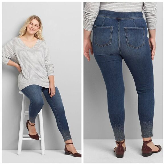 New Lane Bryant High Rise Rhinestone Hem Detail Jegging Jean Size 22 - Picture 2 of 12